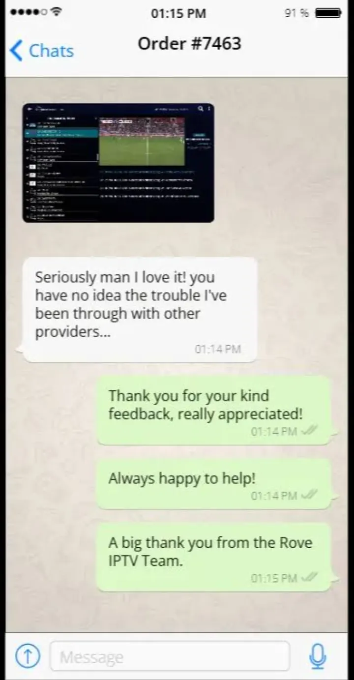 WhatsApp support chat: Cliente contento