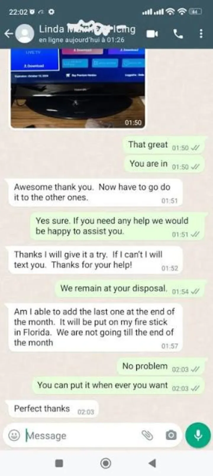 WhatsApp support chat: Fire Stick listo