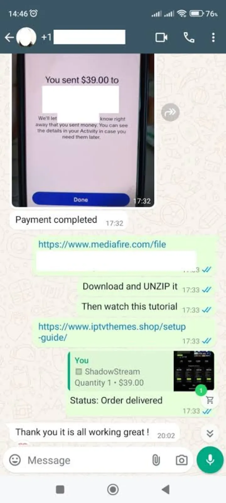 WhatsApp support chat: Pagado y funcionando